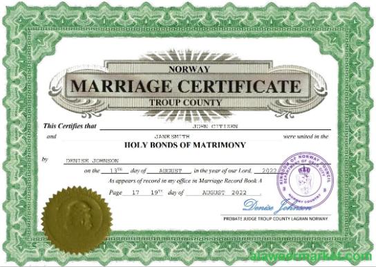 Norway marriage certificate Word and PDF template